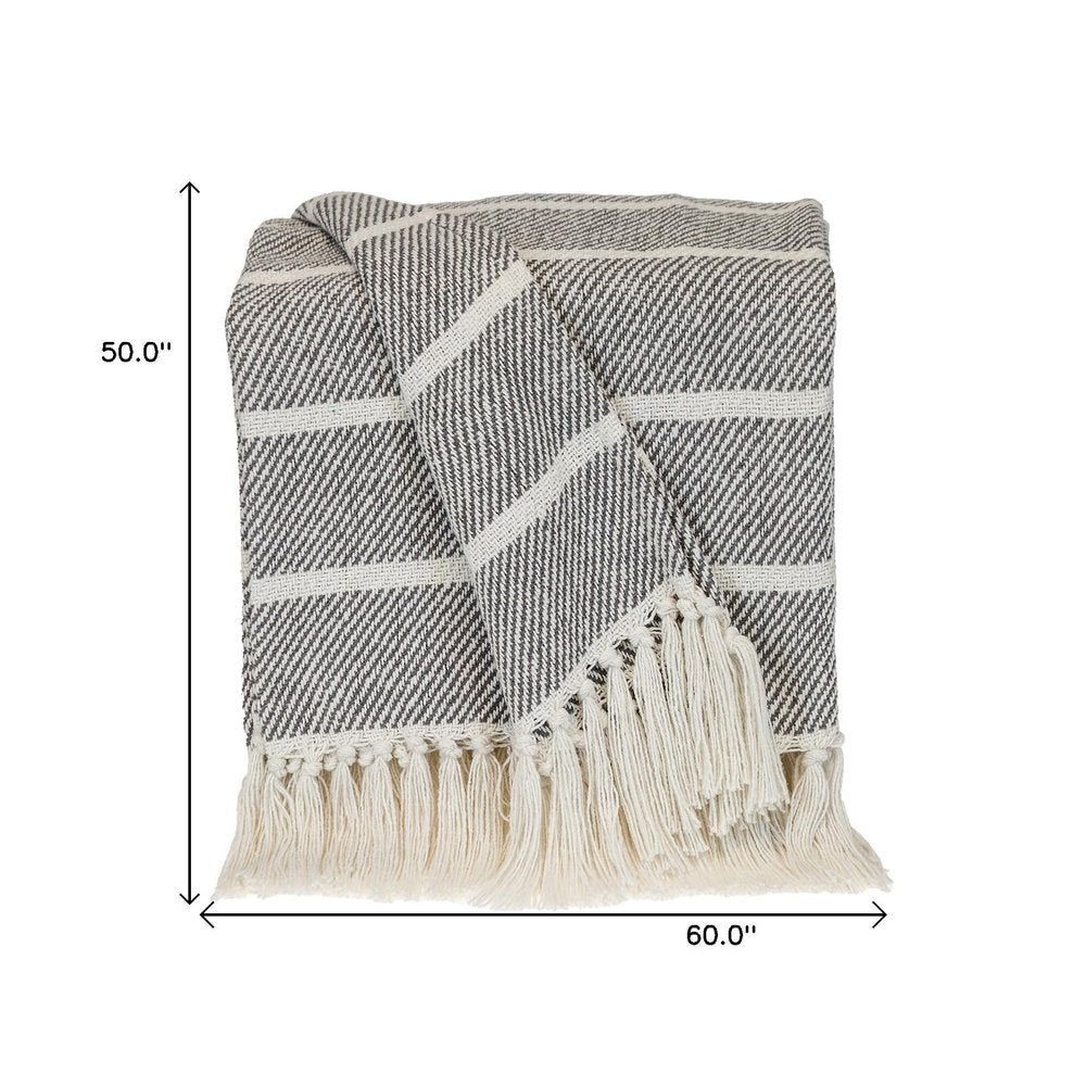 Gray Woven Cotton Striped Throw Blanket — view 4