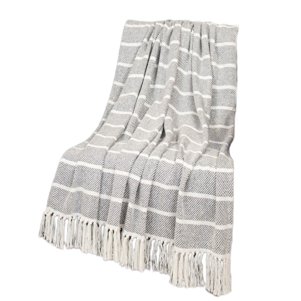 Gray Woven Cotton Striped Throw Blanket — view 5