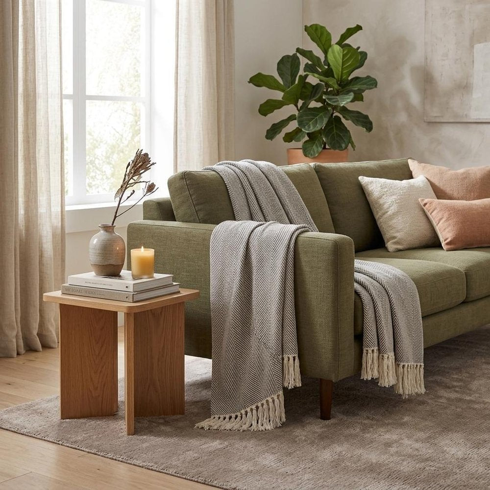 Gray Woven Cotton Striped Throw Blanket HomeRoots