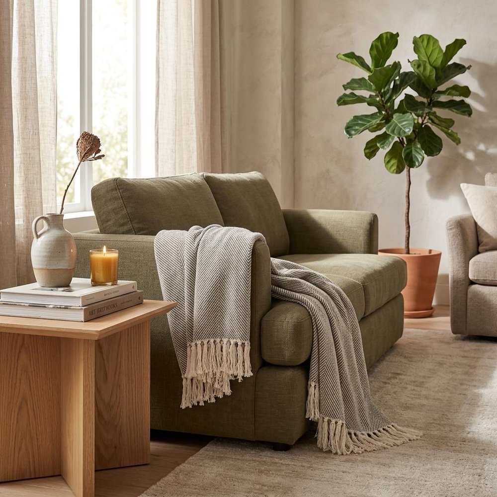 Gray Woven Cotton Striped Throw Blanket HomeRoots