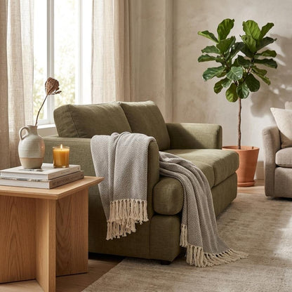 Gray Woven Cotton Striped Throw Blanket HomeRoots