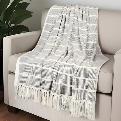 Gray Woven Cotton Striped Throw Blanket HomeRoots