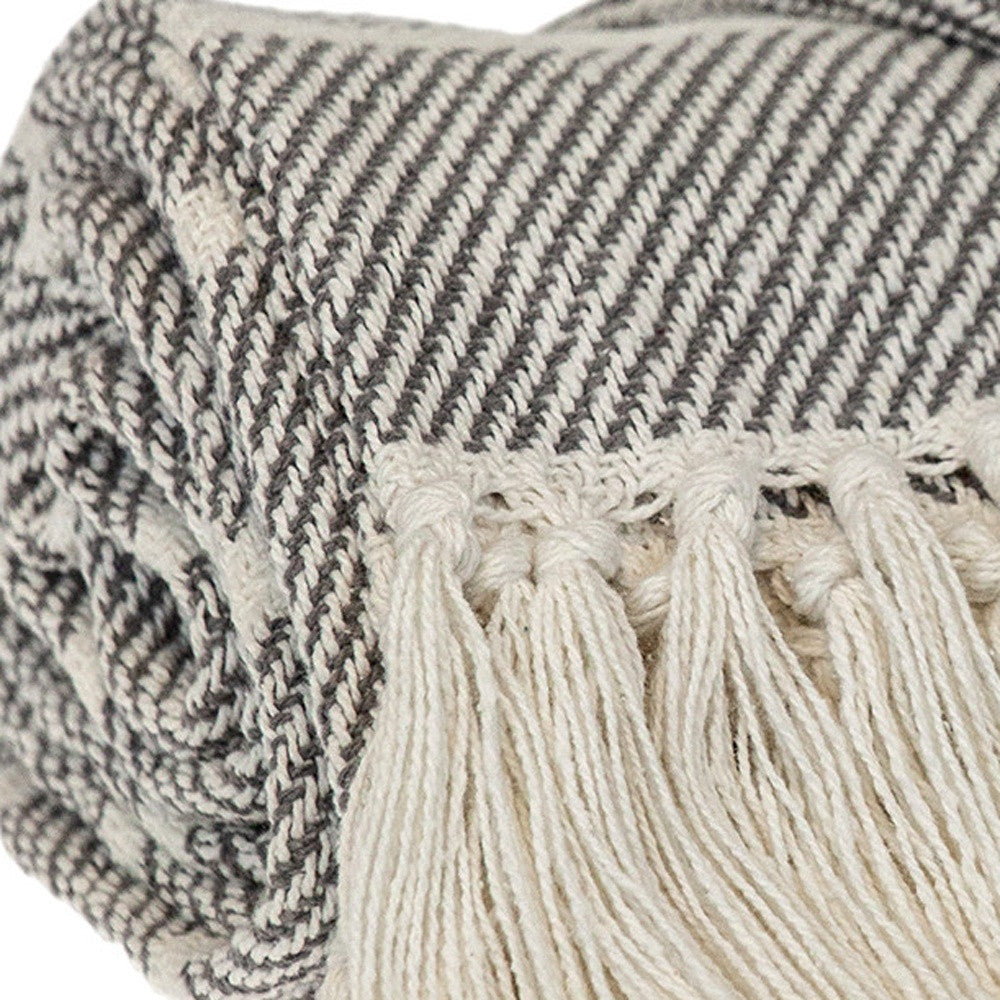 Gray Woven Cotton Striped Throw Blanket