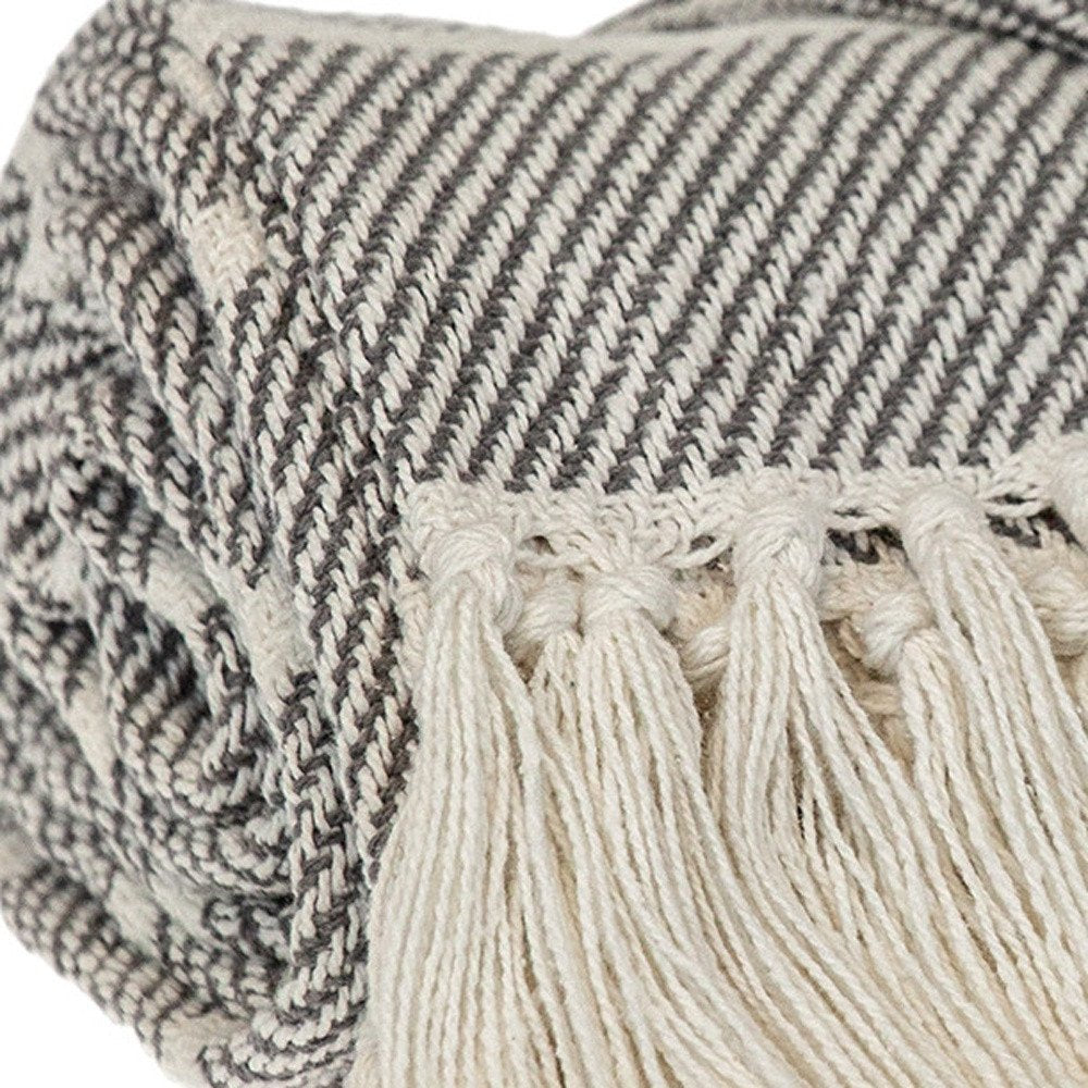 Gray Woven Cotton Striped Throw Blanket — view 7