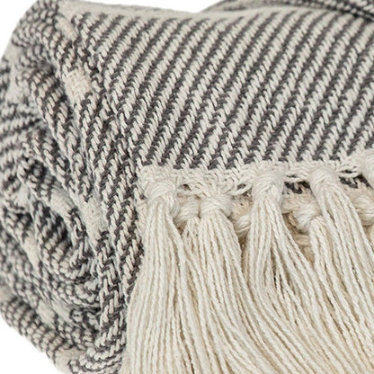 Gray Woven Cotton Striped Throw Blanket HomeRoots