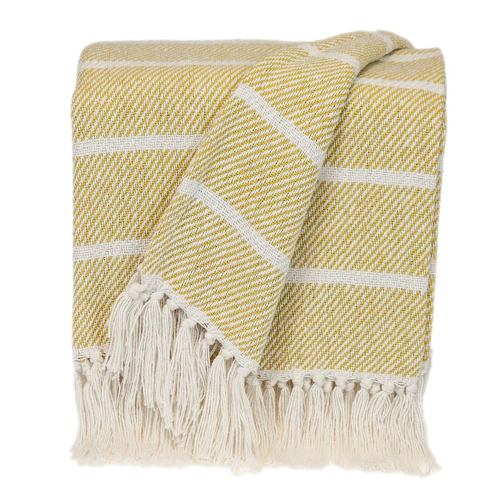 50" X 60" White And Yellow Striped Cotton Woven Throw Blanket HomeRoots
