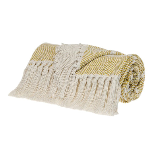 50" X 60" White And Yellow Striped Cotton Woven Throw Blanket HomeRoots