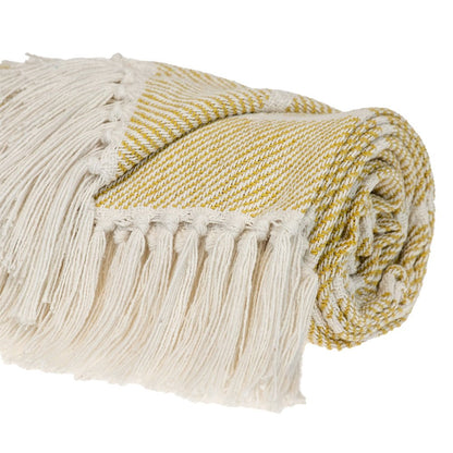 50" X 60" White And Yellow Striped Cotton Woven Throw Blanket HomeRoots
