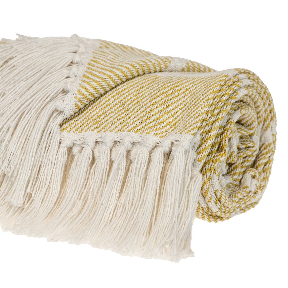 50" X 60" White And Yellow Striped Cotton Woven Throw Blanket HomeRoots
