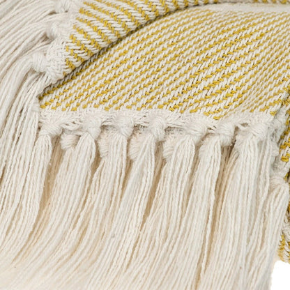 50" X 60" White And Yellow Striped Cotton Woven Throw Blanket HomeRoots
