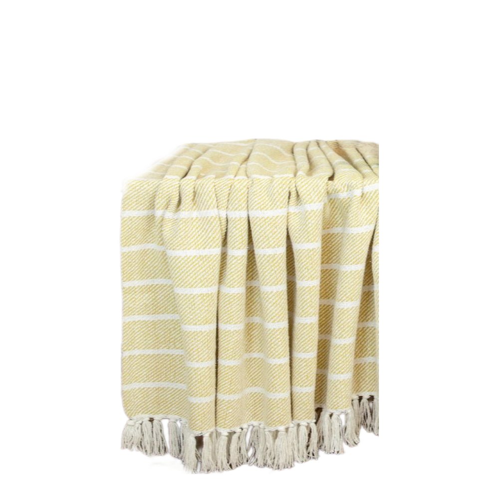 50" X 60" White And Yellow Striped Cotton Woven Throw Blanket HomeRoots