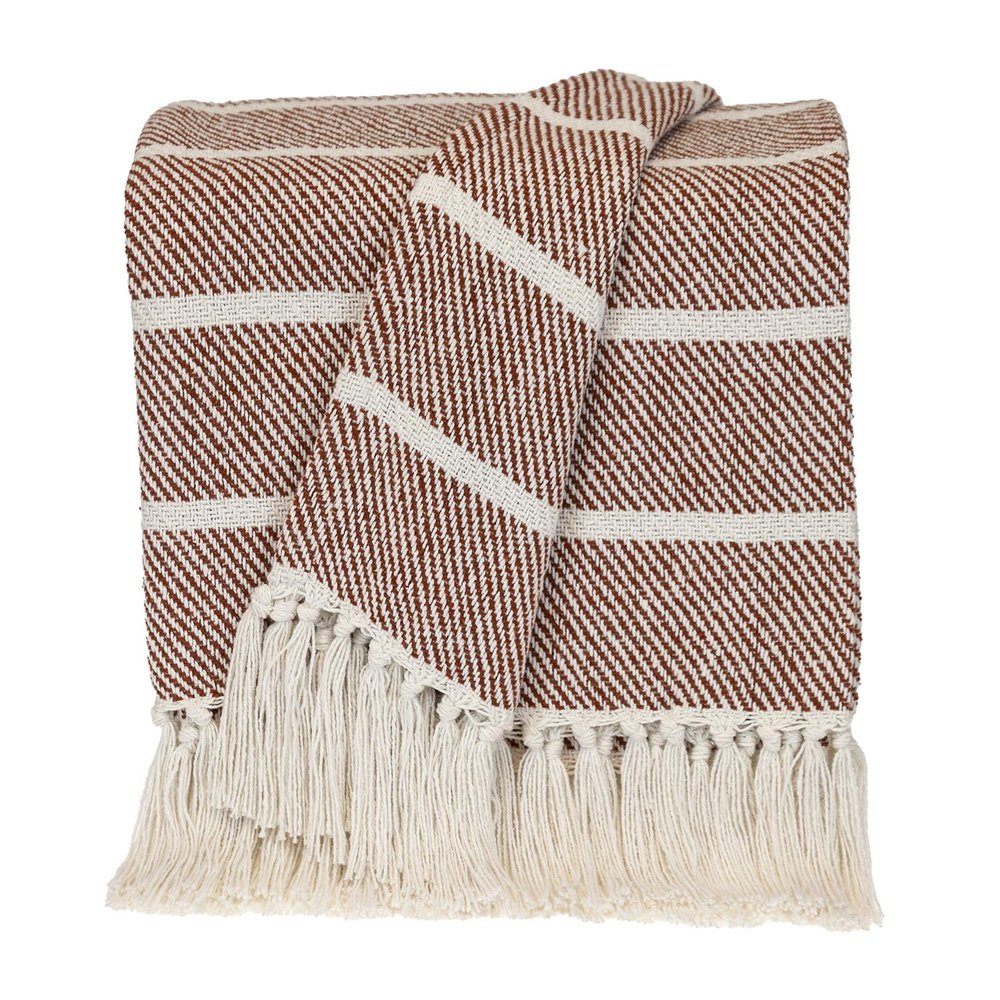 Burnt Orange Woven Cotton Striped Throw Blanket HomeRoots