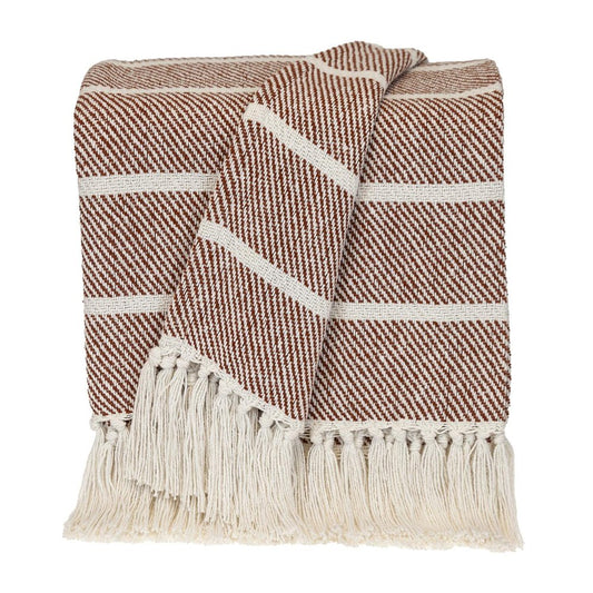 Burnt Orange Woven Cotton Striped Throw Blanket HomeRoots