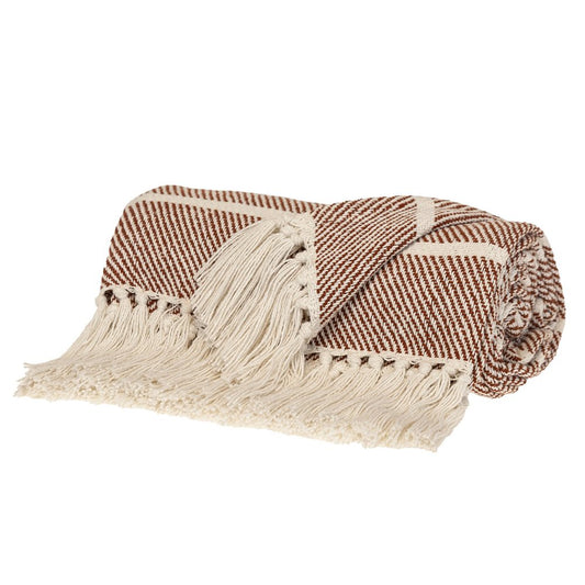 Burnt Orange Woven Cotton Striped Throw Blanket HomeRoots