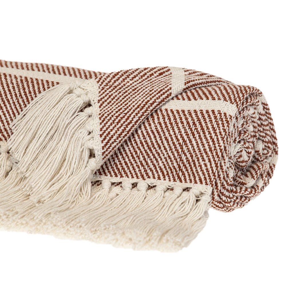 Burnt Orange Woven Cotton Striped Throw Blanket HomeRoots