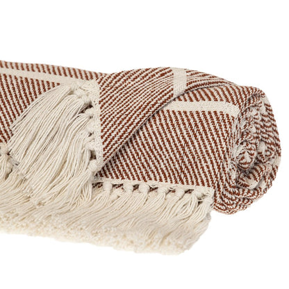Burnt Orange Woven Cotton Striped Throw Blanket HomeRoots