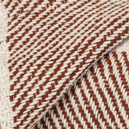 Burnt Orange Woven Cotton Striped Throw Blanket