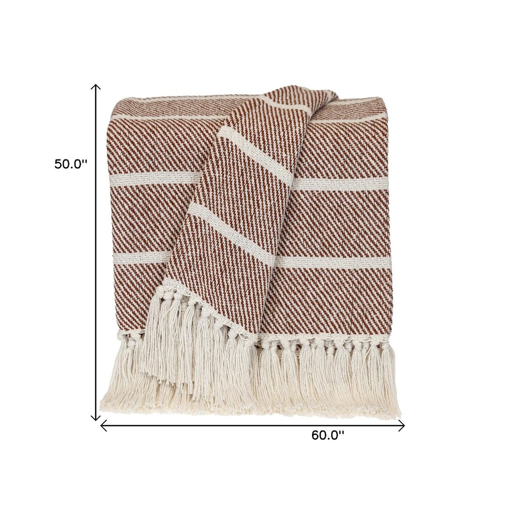 Burnt Orange Woven Cotton Striped Throw Blanket — view 4