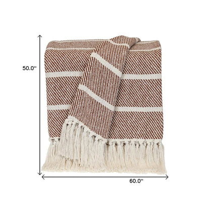 Burnt Orange Woven Cotton Striped Throw Blanket HomeRoots