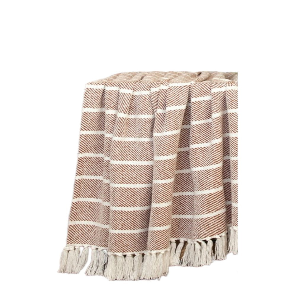 Burnt Orange Woven Cotton Striped Throw Blanket HomeRoots