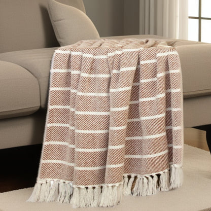 Burnt Orange Woven Cotton Striped Throw Blanket