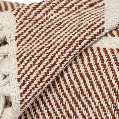 Burnt Orange Woven Cotton Striped Throw Blanket HomeRoots