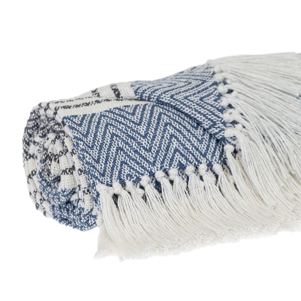 Blue Woven Cotton Striped Throw Blanket HomeRoots