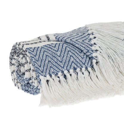 Blue Woven Cotton Striped Throw Blanket HomeRoots