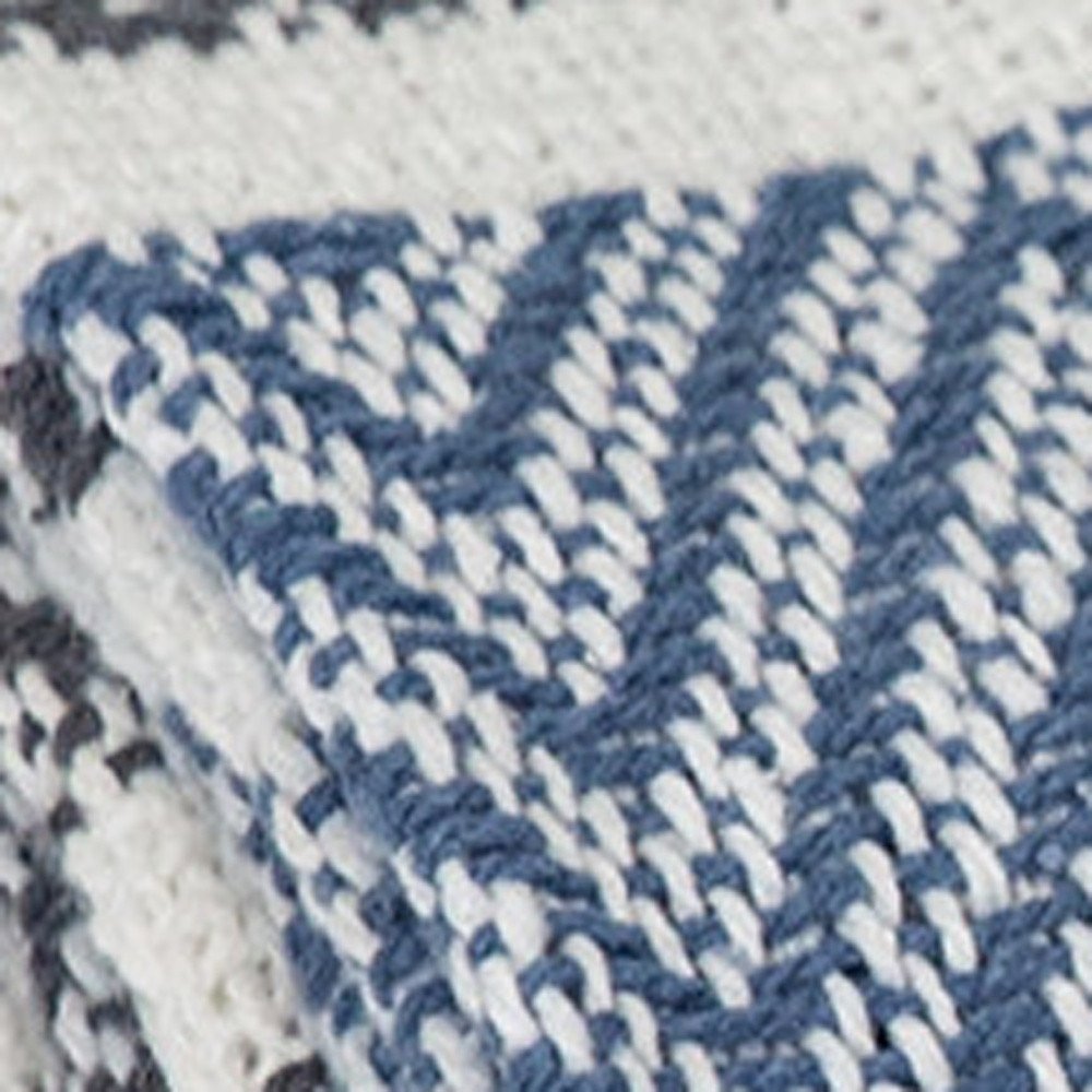 Blue Woven Cotton Striped Throw Blanket HomeRoots