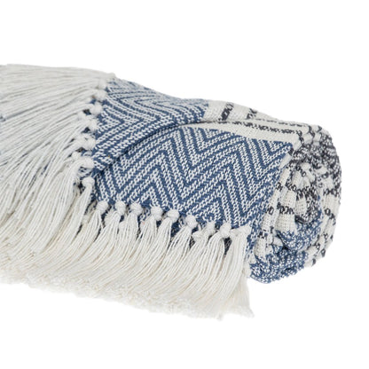 Blue Woven Cotton Striped Throw Blanket HomeRoots