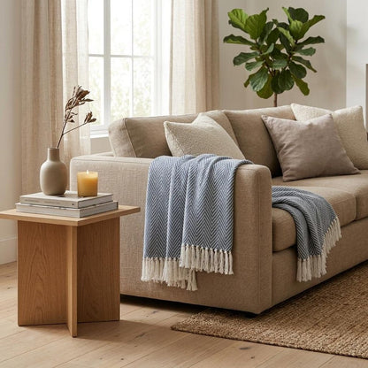 Blue Woven Cotton Striped Throw Blanket HomeRoots
