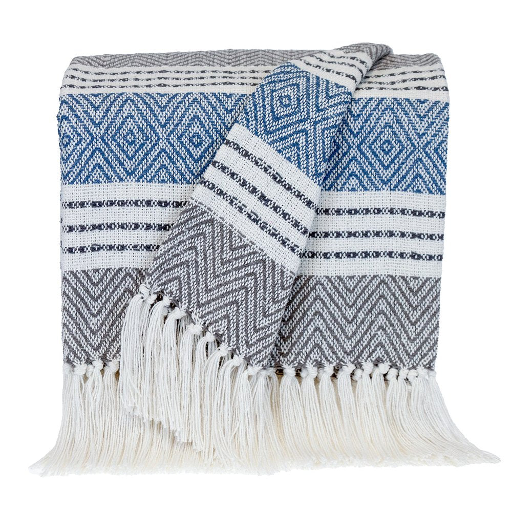 Charcoal Woven Cotton Striped Throw Blanket HomeRoots