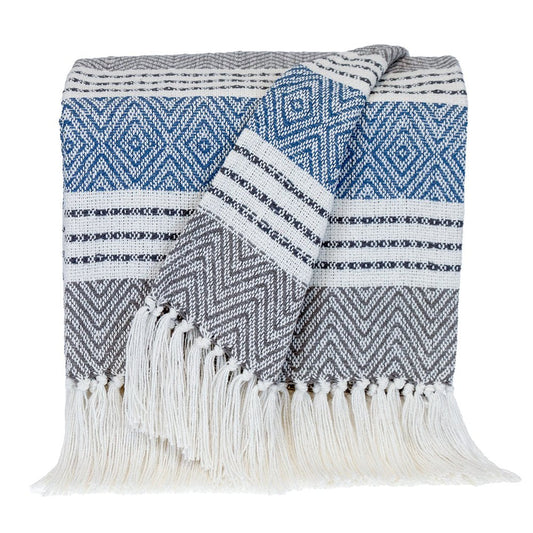 Charcoal Woven Cotton Striped Throw Blanket HomeRoots