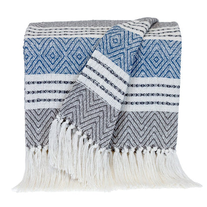Charcoal Woven Cotton Striped Throw Blanket HomeRoots