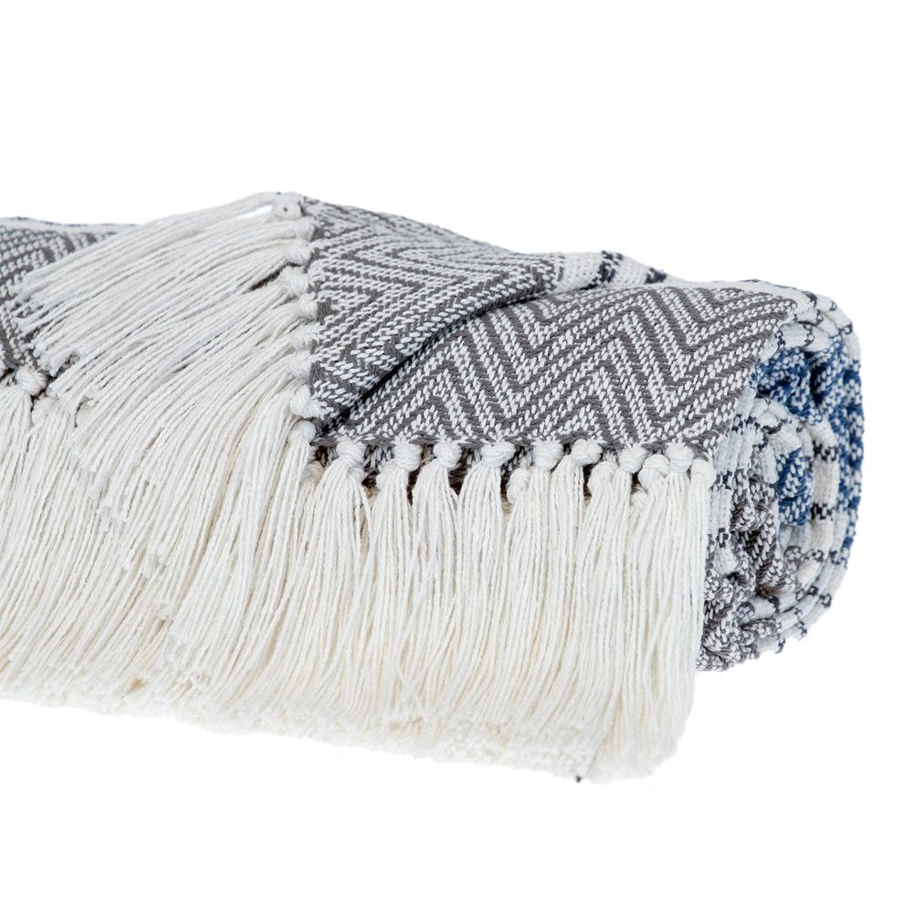 Charcoal Woven Cotton Striped Throw Blanket HomeRoots