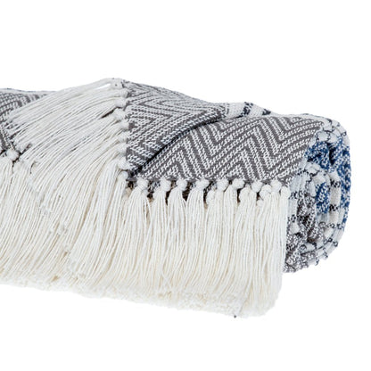 Charcoal Woven Cotton Striped Throw Blanket HomeRoots