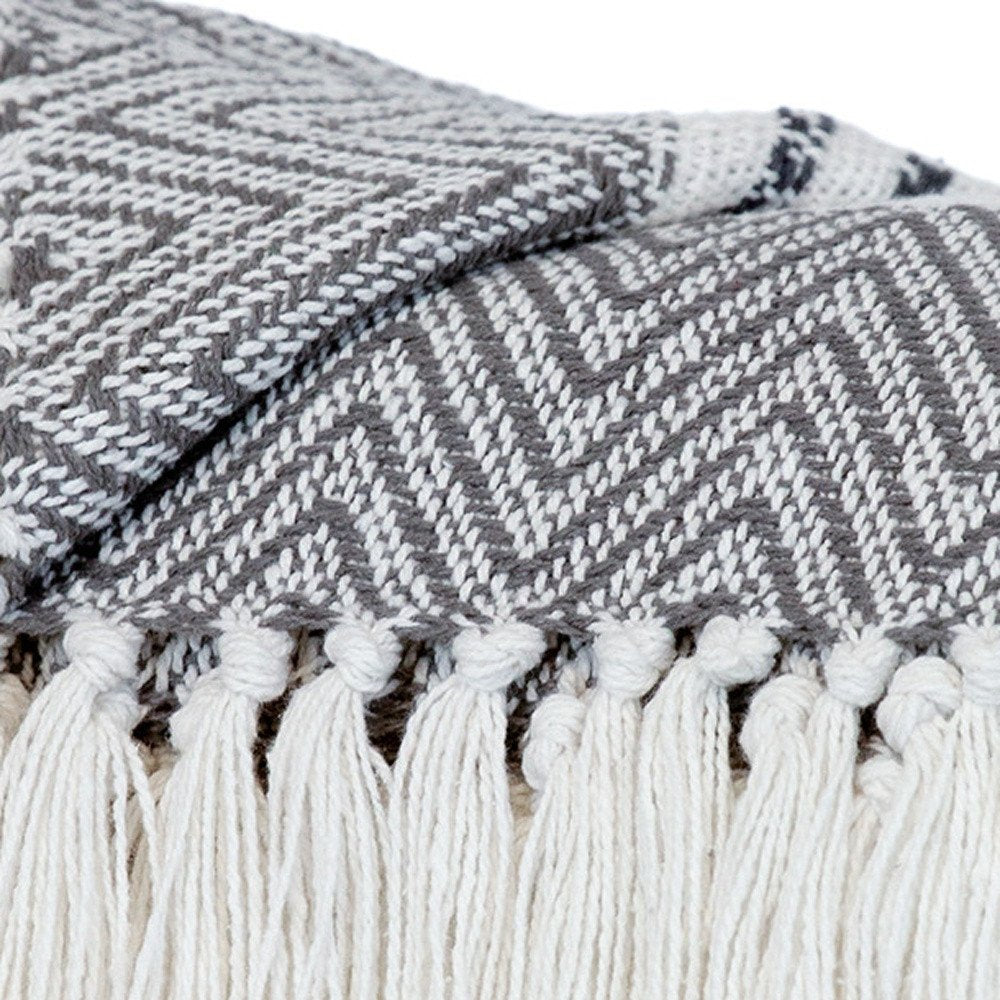 Charcoal Woven Cotton Striped Throw Blanket HomeRoots