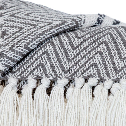 Charcoal Woven Cotton Striped Throw Blanket HomeRoots