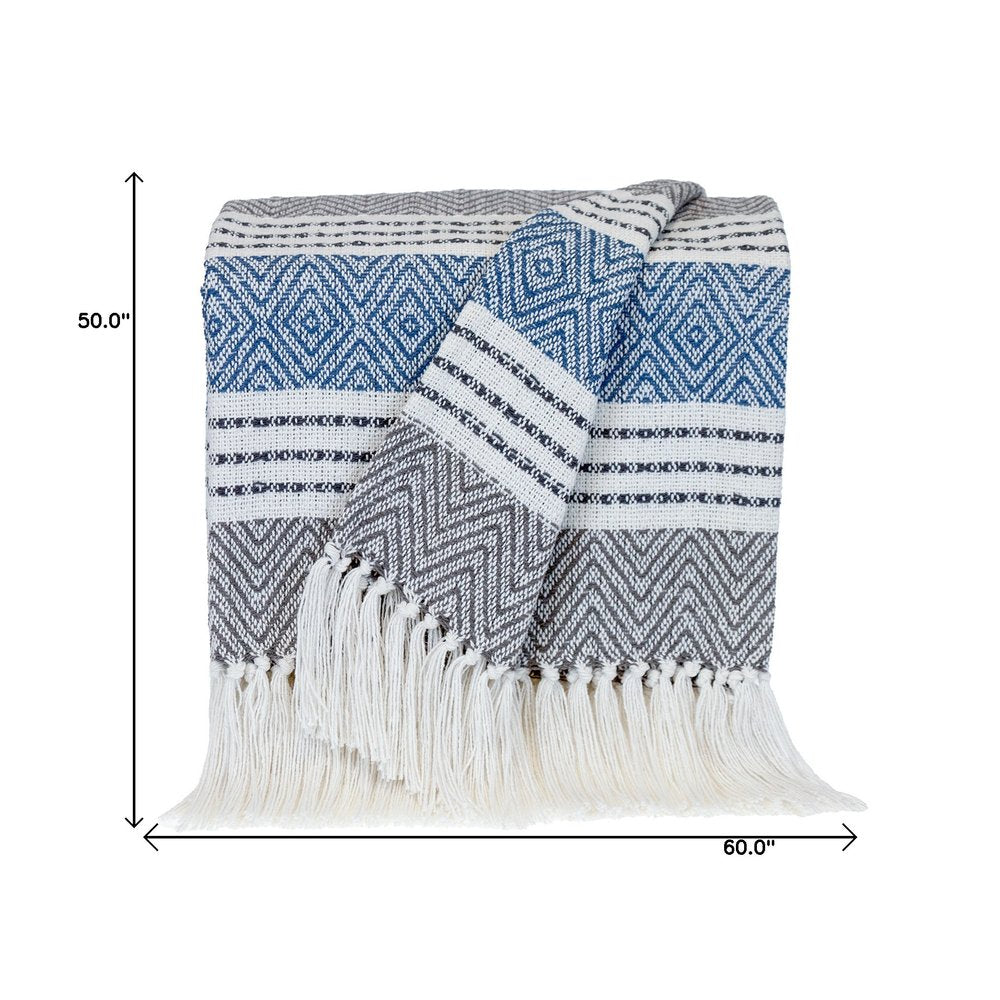 Charcoal Woven Cotton Striped Throw Blanket — view 4