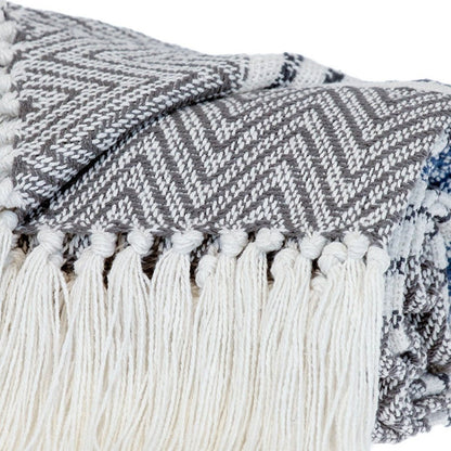 Charcoal Woven Cotton Striped Throw Blanket HomeRoots
