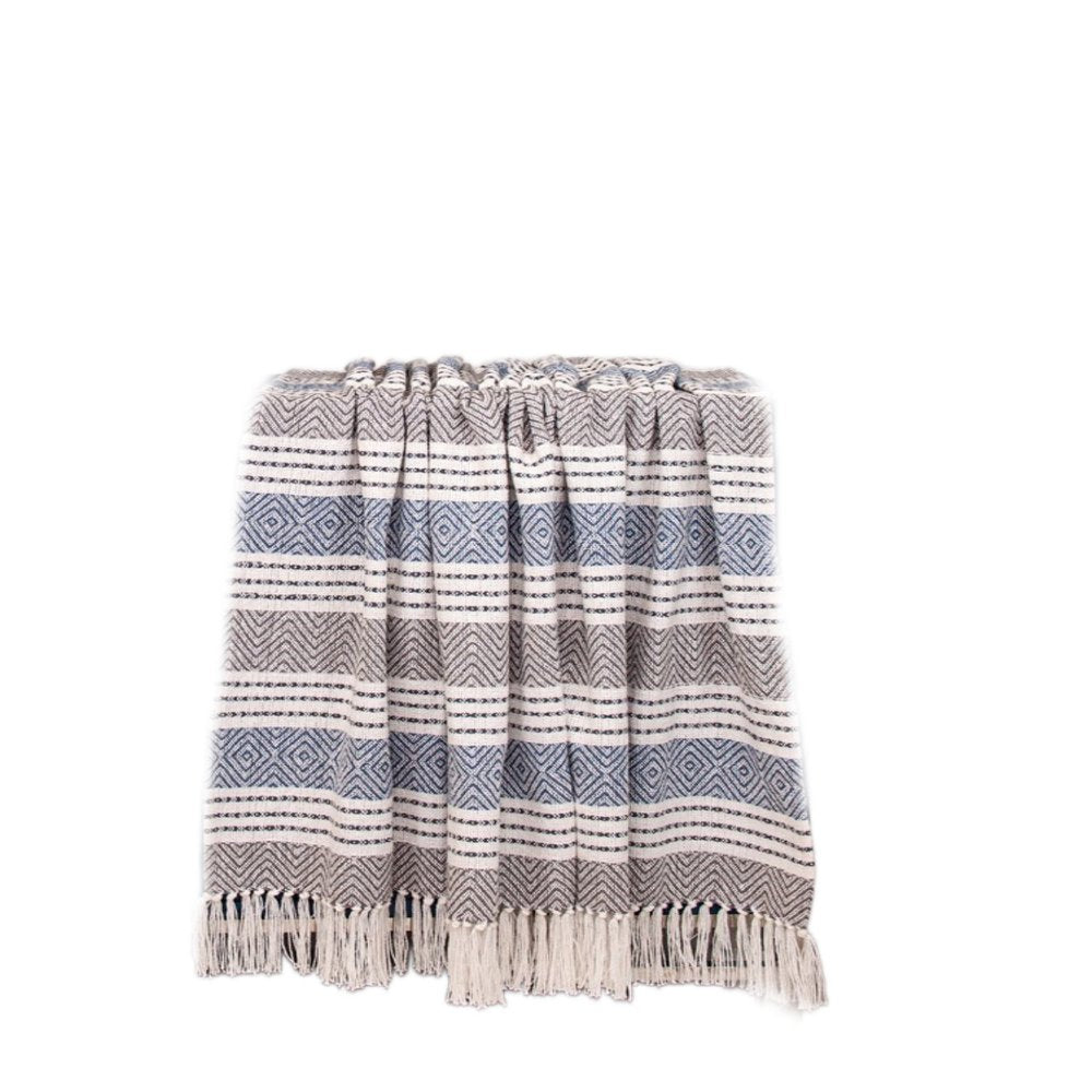 Charcoal Woven Cotton Striped Throw Blanket HomeRoots