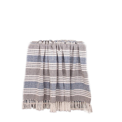 Charcoal Woven Cotton Striped Throw Blanket HomeRoots