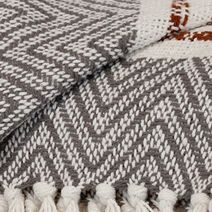 Gray and White Woven Cotton Striped Throw Blanket HomeRoots
