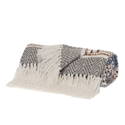 Gray and White Woven Cotton Striped Throw Blanket HomeRoots