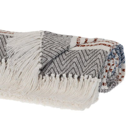 Gray and White Woven Cotton Striped Throw Blanket HomeRoots