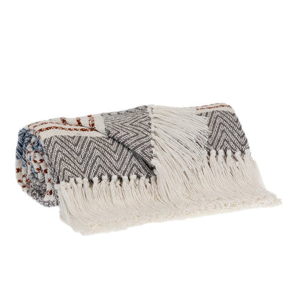 Gray and White Woven Cotton Striped Throw Blanket HomeRoots