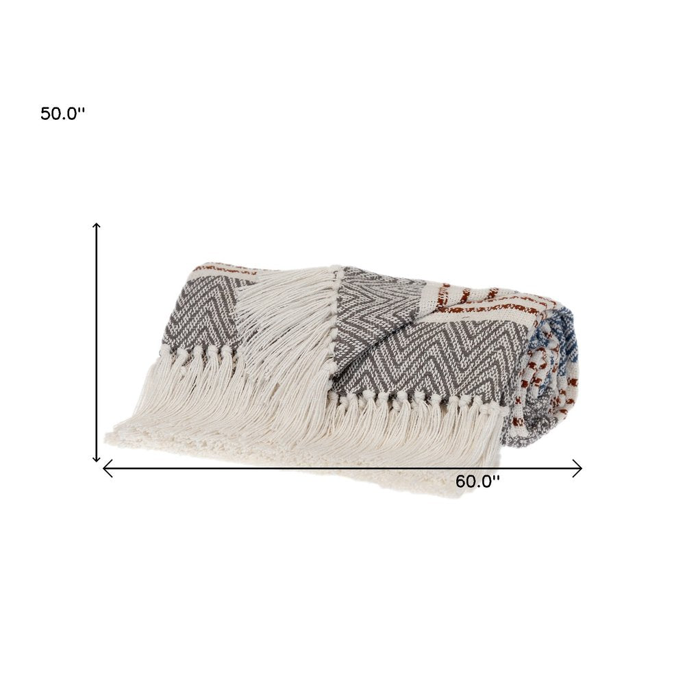 Gray and White Woven Cotton Striped Throw Blanket HomeRoots