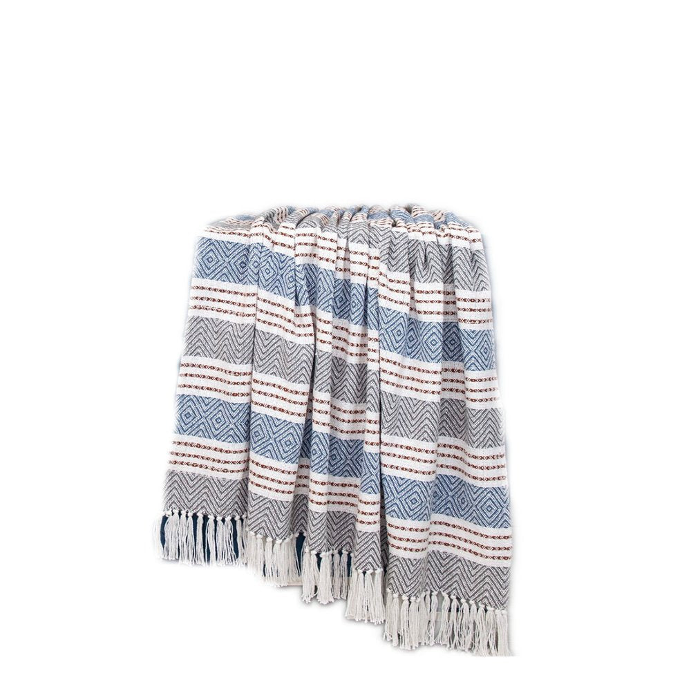 Gray and White Woven Cotton Striped Throw Blanket — view 4