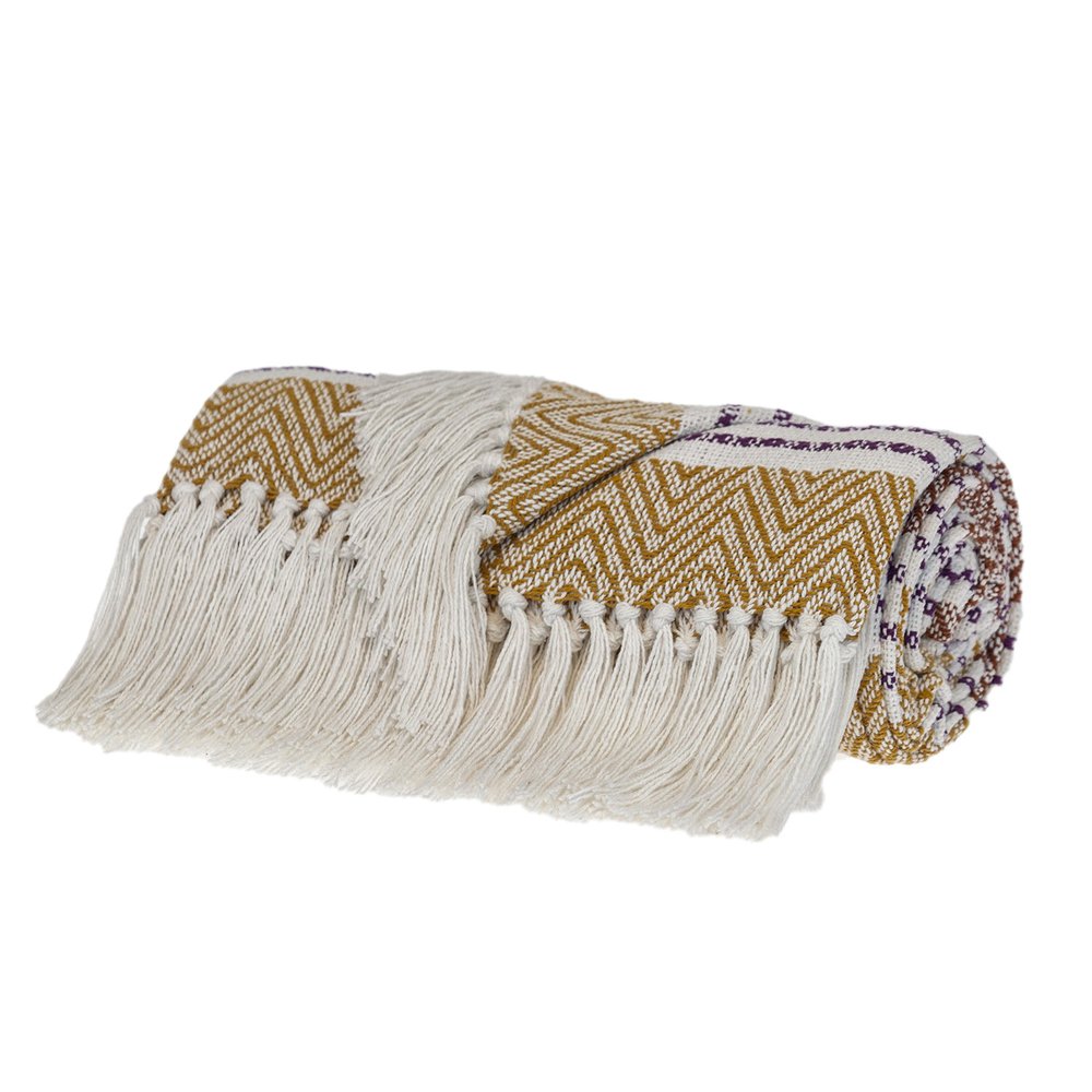 Mustard Woven Cotton Striped Throw Blanket — view 1