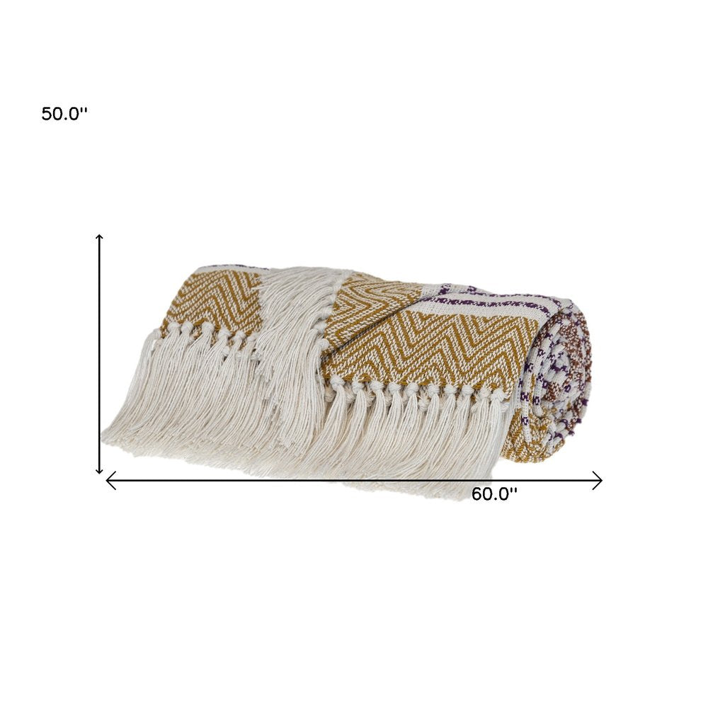 Mustard Woven Cotton Striped Throw Blanket HomeRoots